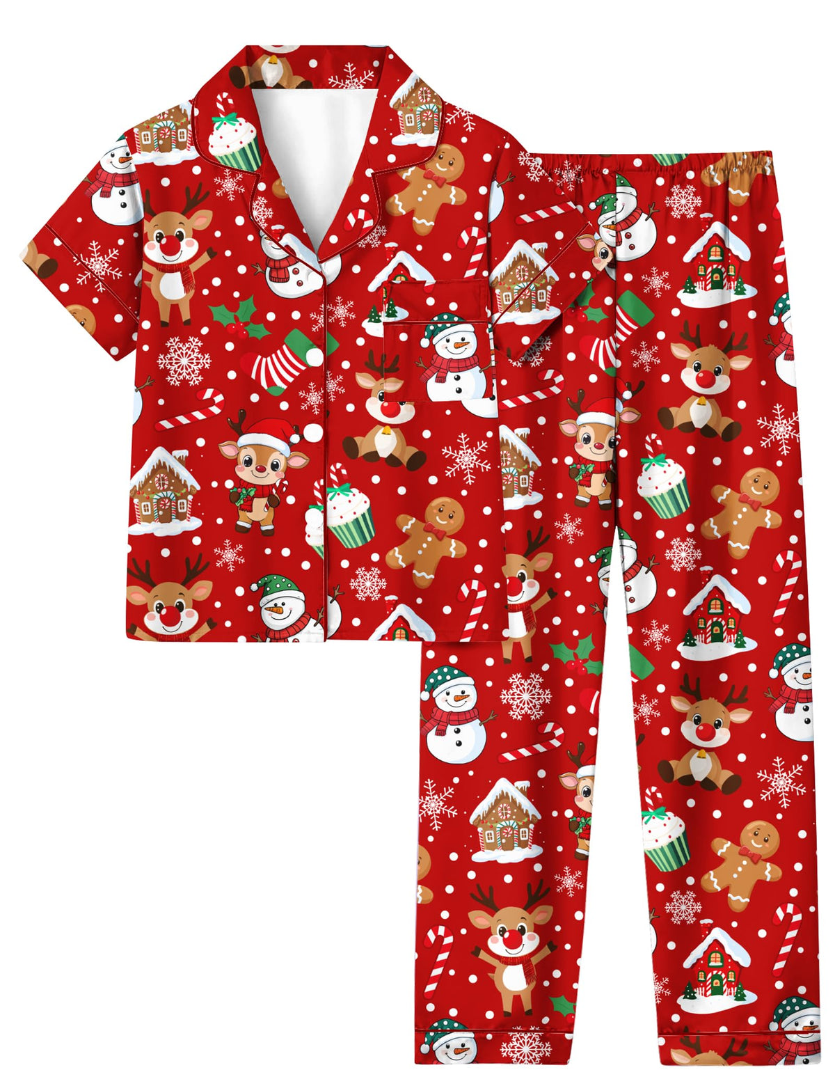 UNIFACO Girl's Christmas Pajamas Set 2pcs Button Dwon Sleepwear Size 7-14