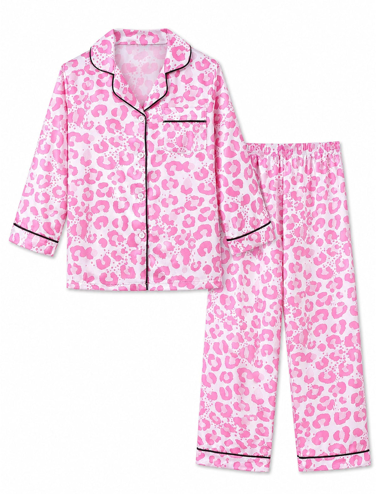 Mikrdoo Girls Silk Pajamas 2 Piece PJs Sets Kids Satin Slpeepwear 3-14Y