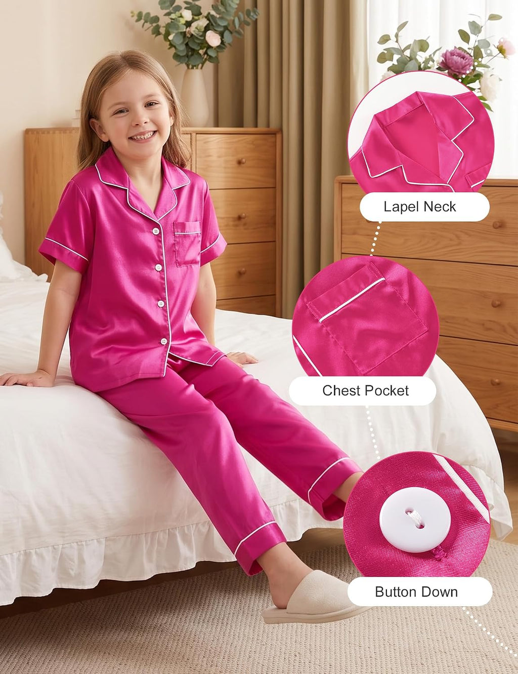 DIPUG Girls Pajamas Silk Pjs Soft Sleepwear for Kids