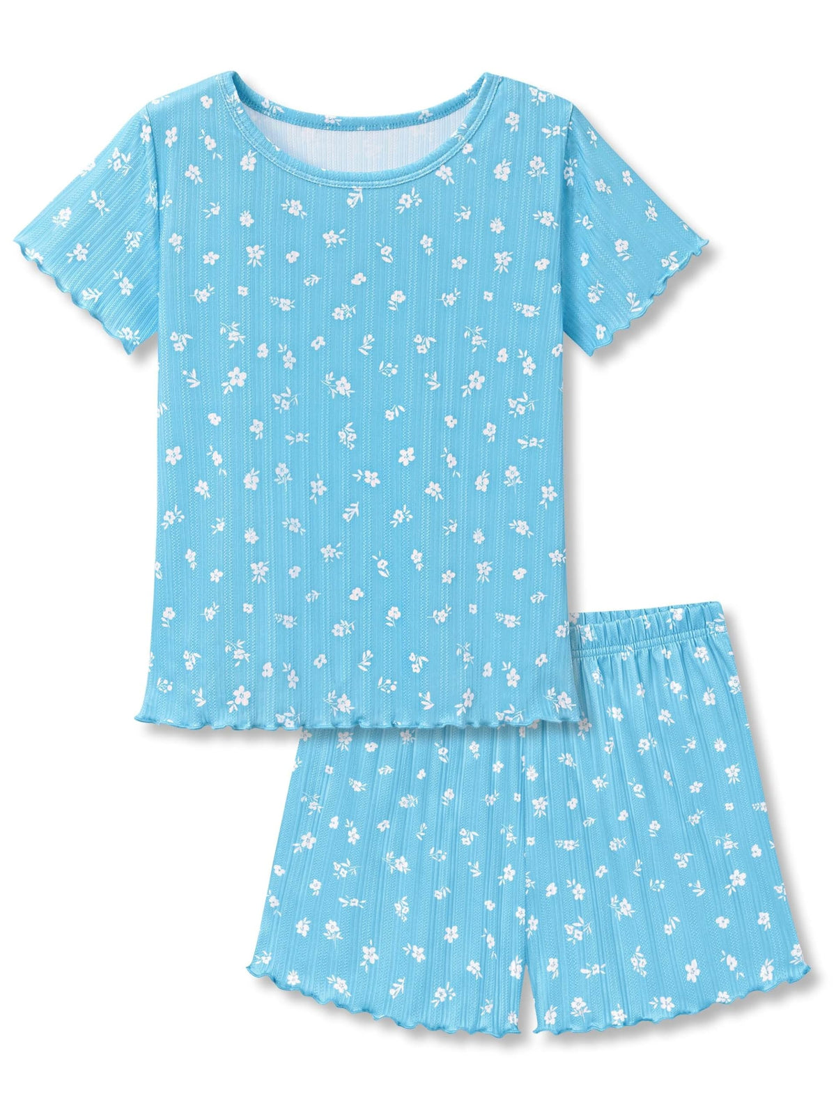 Beezizac Girls Pointelle Pajama Floral Print Short Sleeve Set Sizes 6-18