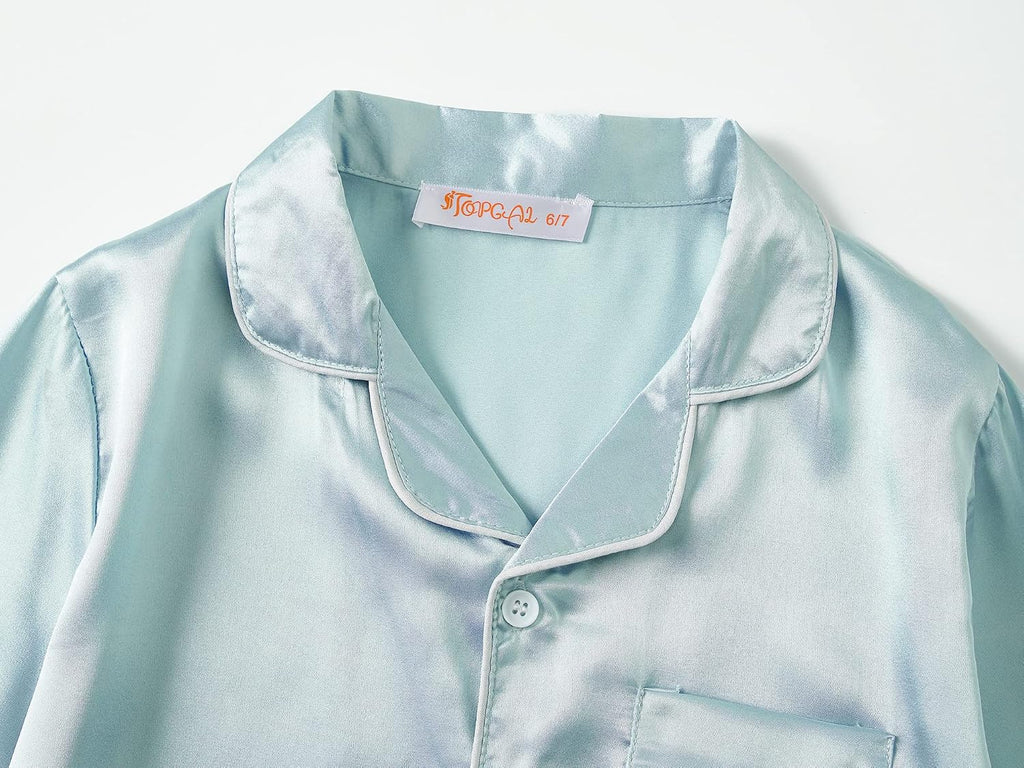 Topgal Girls Satin Pajamas, Short Sleeve Shorts Button Up, Size 6-16