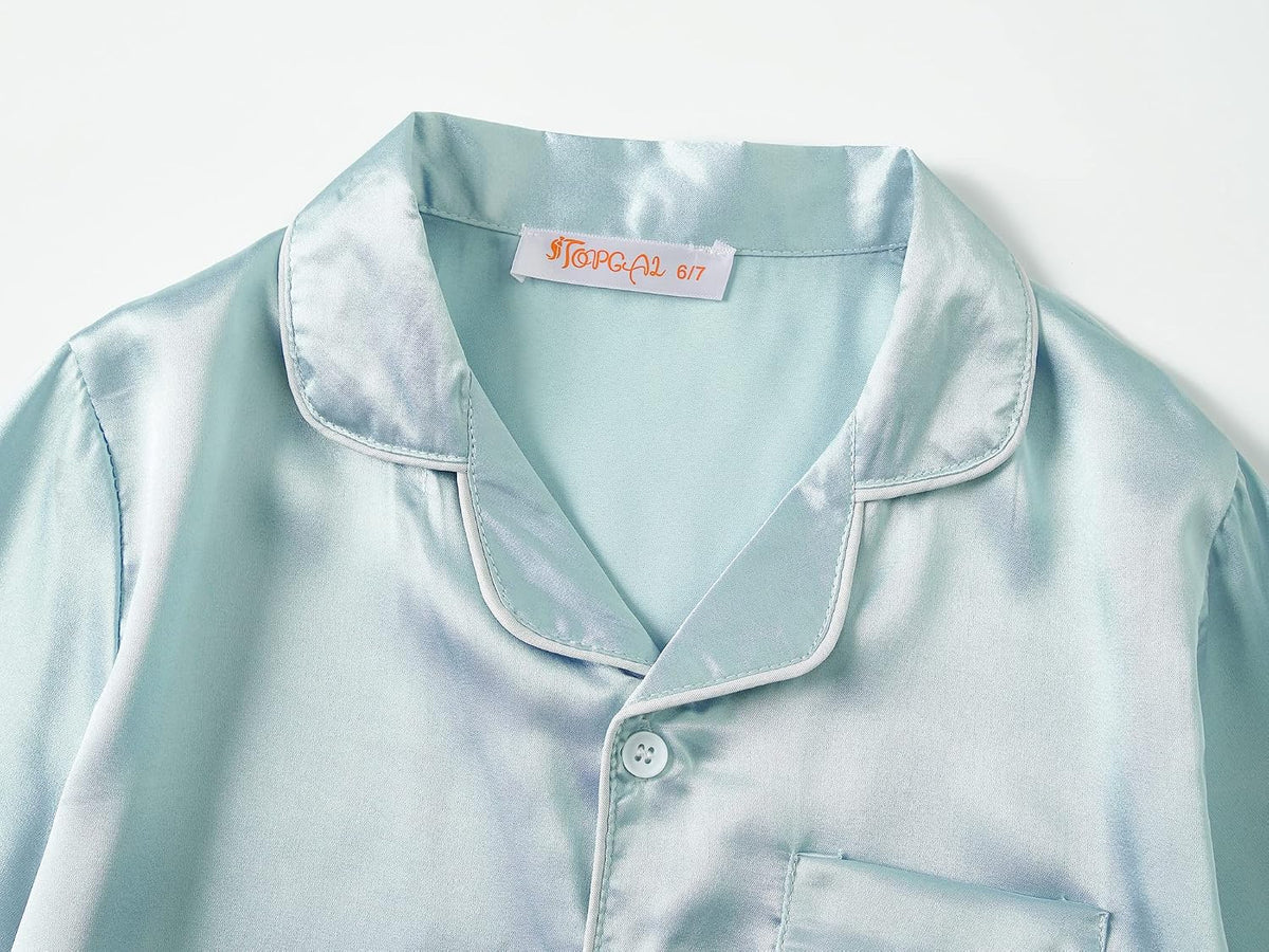 Topgal Girls Satin Pajamas, Short Sleeve Shorts Button Up, Size 6-16