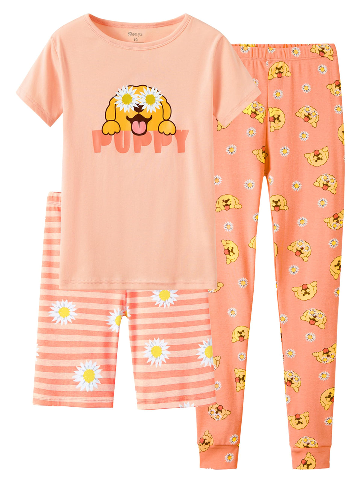 Topgal Little & Big Girls Cotton Knit Pajamas, 3-Piece Set, Sizes 4-14