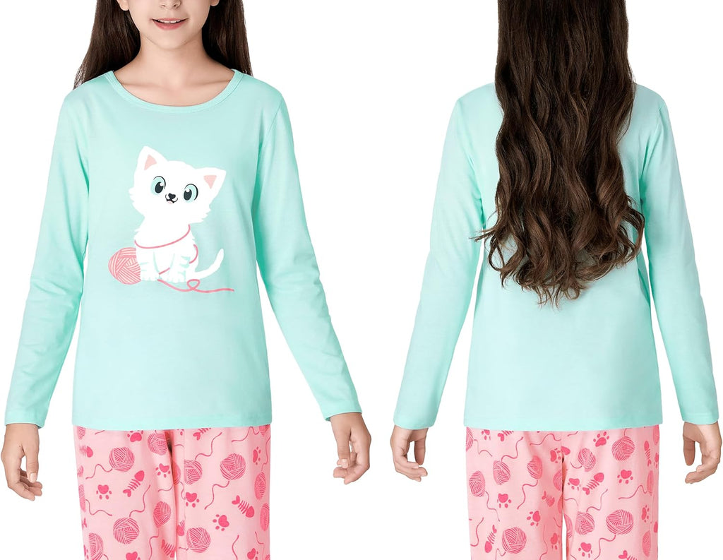Tebbis Girls' Long Sleeve & Pants Pink Checker Pajamas Size 4T-18