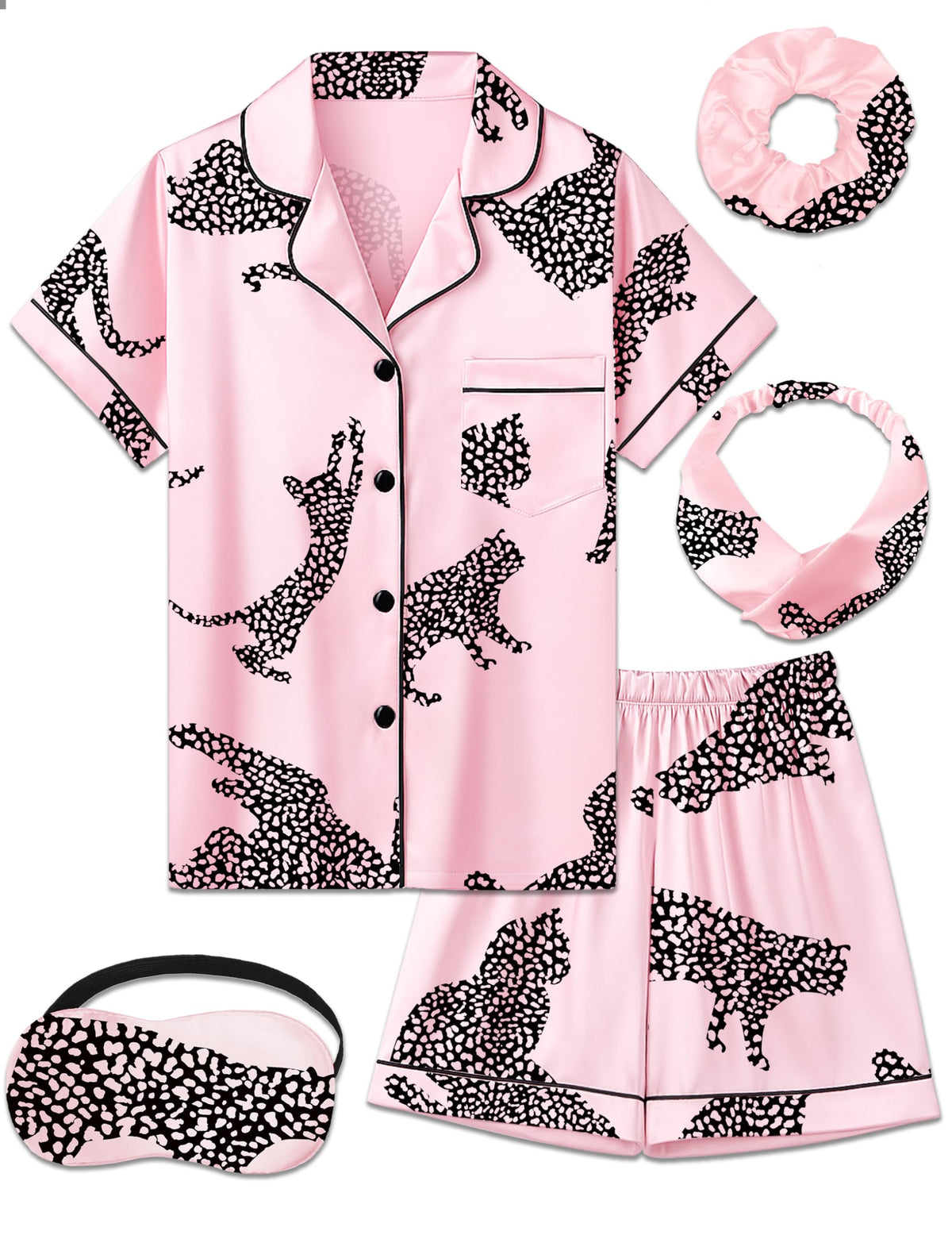 Kids Silk Pajamas Girls Satin Pajama Set Button Down Pjs Set 5-12Y