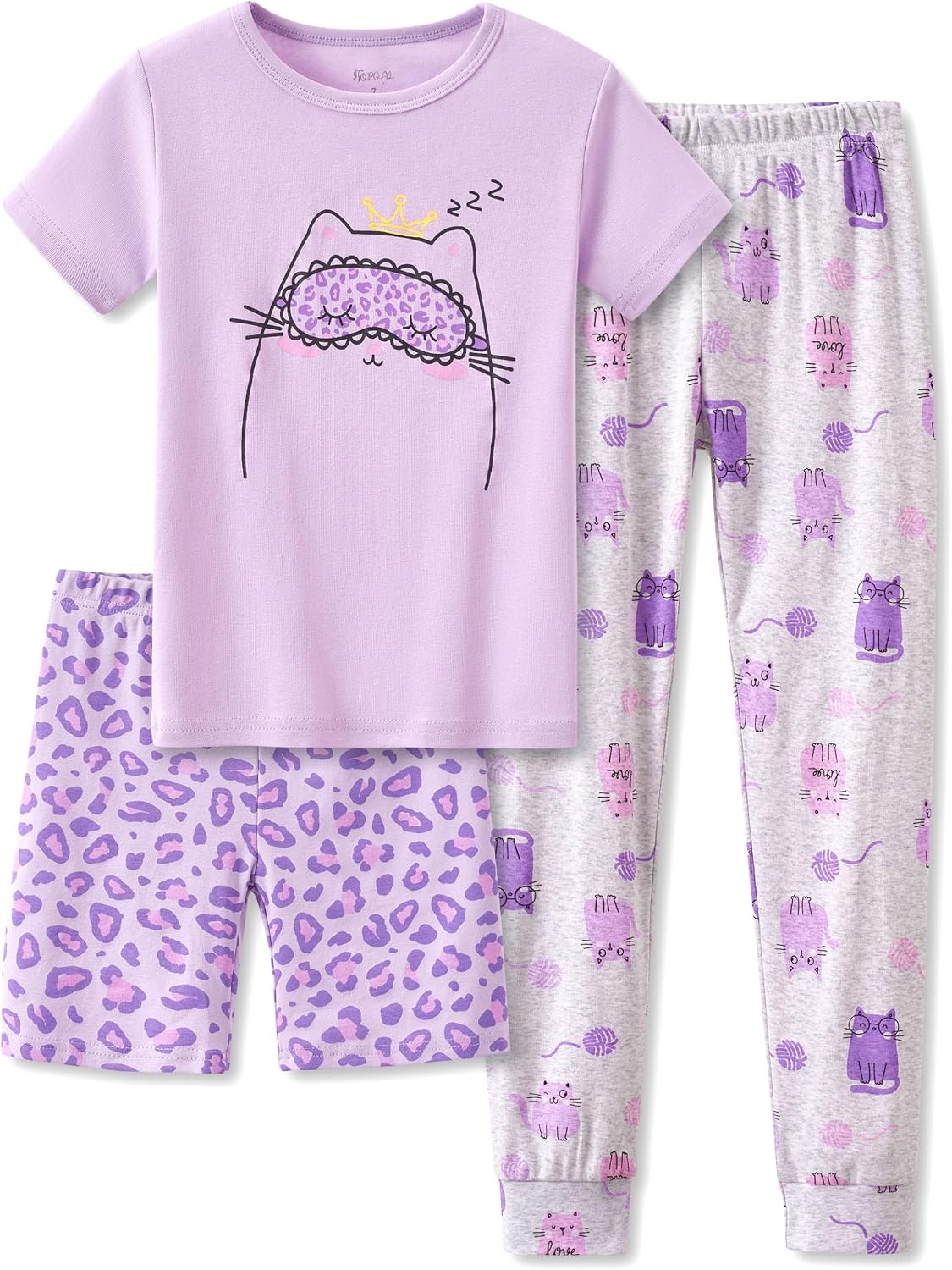 Topgal Little & Big Girls Cotton Knit Pajamas, 3-Piece Set, Sizes 4-14