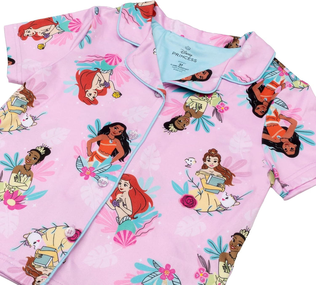 Disney Minnie Mouse Girls' 2-Piece Loose-fit Button Down Matching Pajama Set, Soft & Cute for Kids