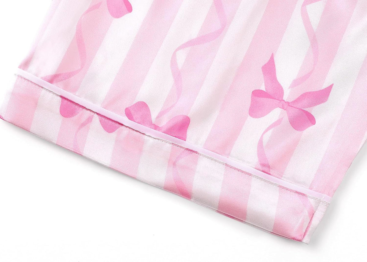 Tebbis Girls Silky Satin Pajamas Button-Up Top And Pants Size 6/7-16