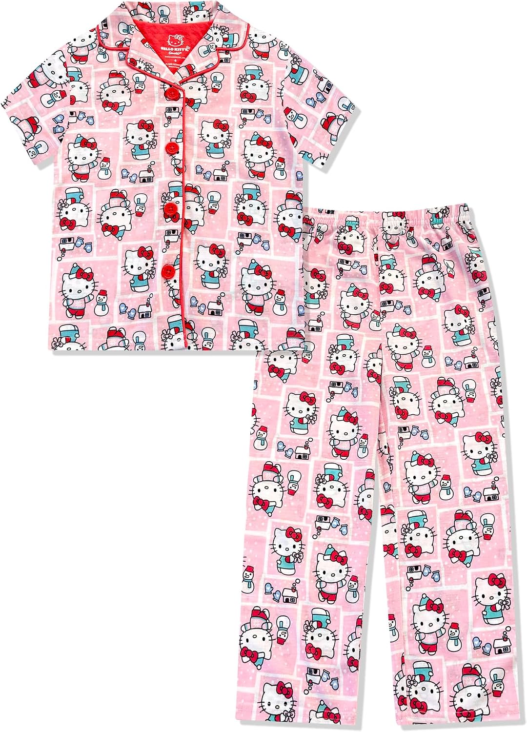 Hello Kitty Girls Pajama Set - 2 Piece Girls Pjs Button Down Short Sleeve & Pants For Kids - Official Product