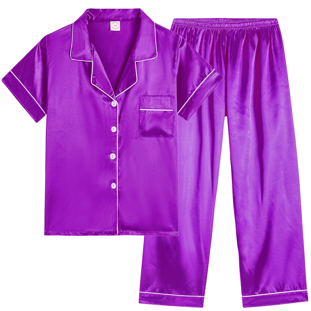 Vopmocld Button Down Satin Pajamas Kids Short Sleeve Long Pant Silky Pyjama
