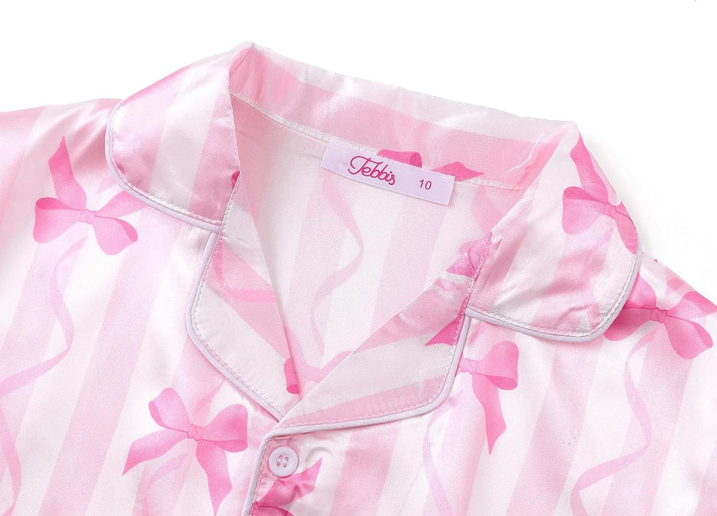 Tebbis Girls Silky Satin Pajamas Button-Up Top And Pants Size 6/7-16