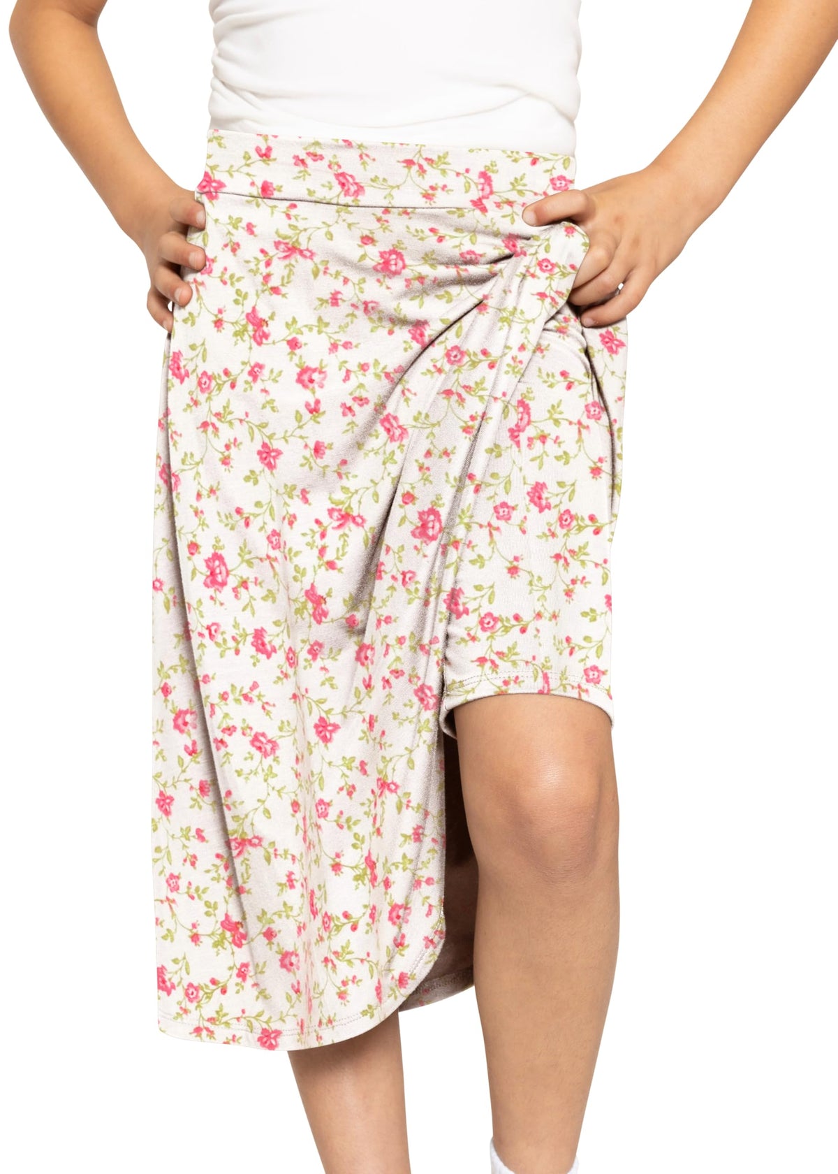 STRETCH IS COMFORT Girl's Midi Length Aline Skirt with Built-in Shorts | Size 4-16