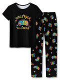 Topgal Girls Short Sleeve Pajamas, 2-Piece Top and Pants, Sizes 6-18