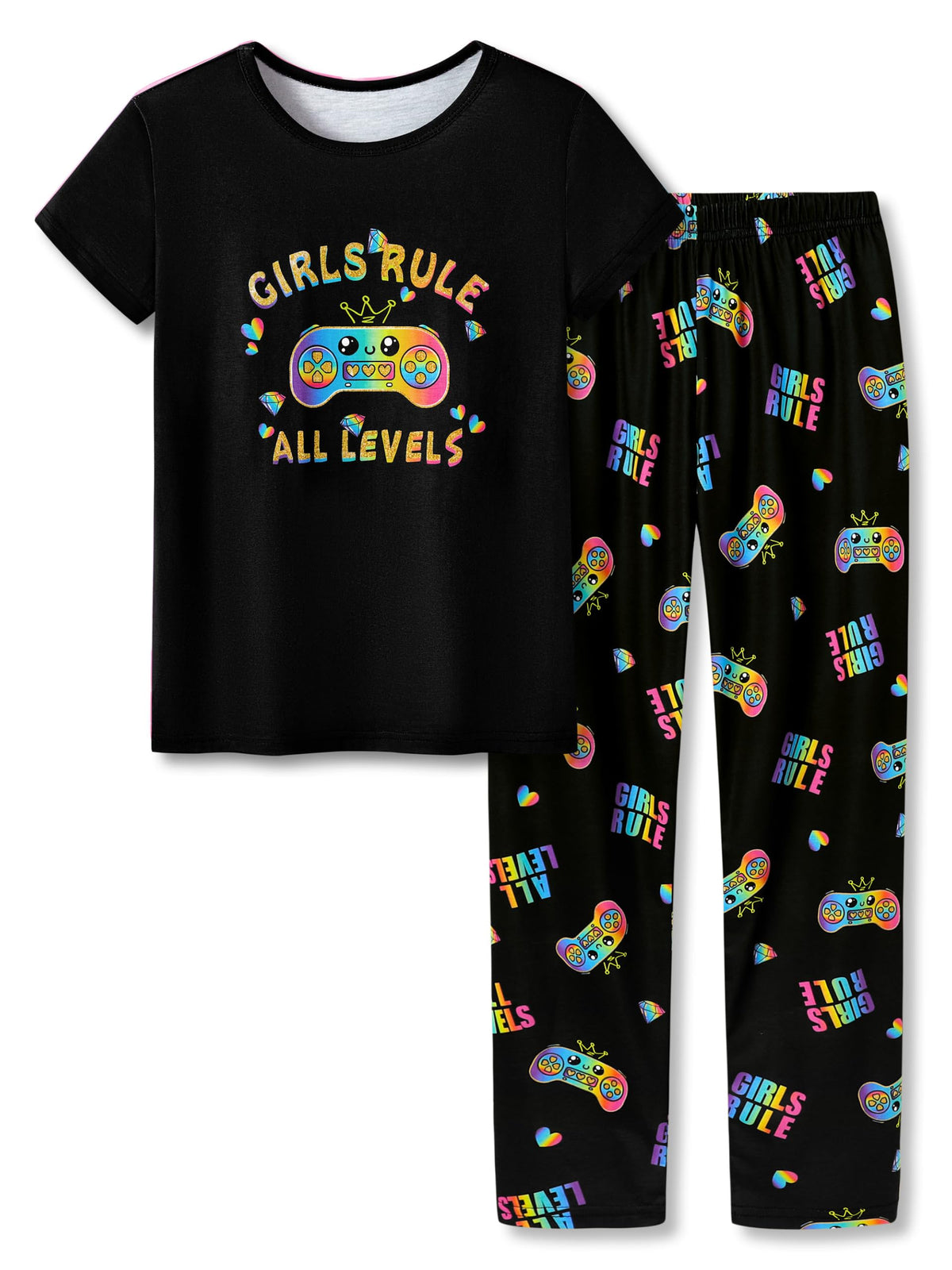 Topgal Girls Short Sleeve Pajamas, 2-Piece Top and Pants, Sizes 6-18