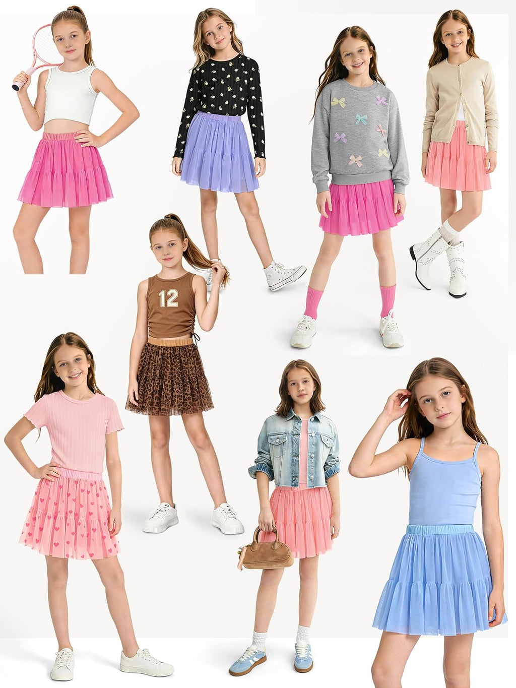 Girls High Waist Mesh Tulle Skort with Built-in Shorts Size 6-16