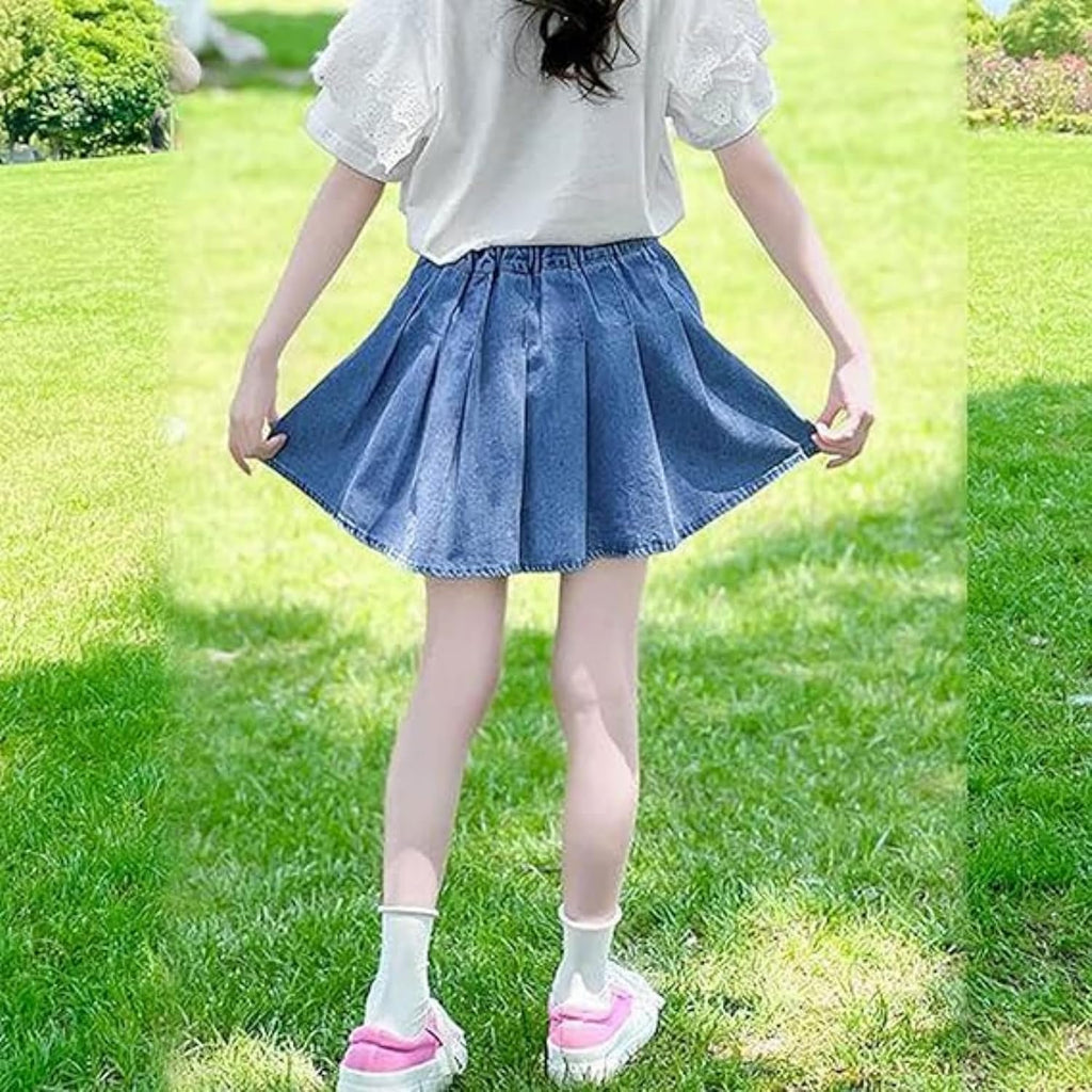 Toddler Girls Denim Skort Pleated High Waist 3-13Y