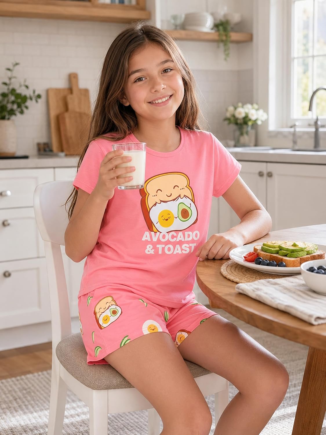 Beezizac Girls Pajamas Neon Tie Dye Spiral Capybara Smiling Face Print T-shirt & Shorts 2-Piece Soft PJ Set Size 6-18