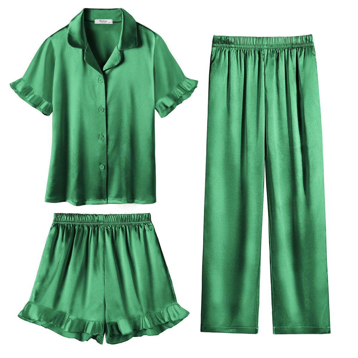 Arshiner Girls Pajamas Sets 3 Piece Satin Pjs Short Sleeve Silky Sleepwear