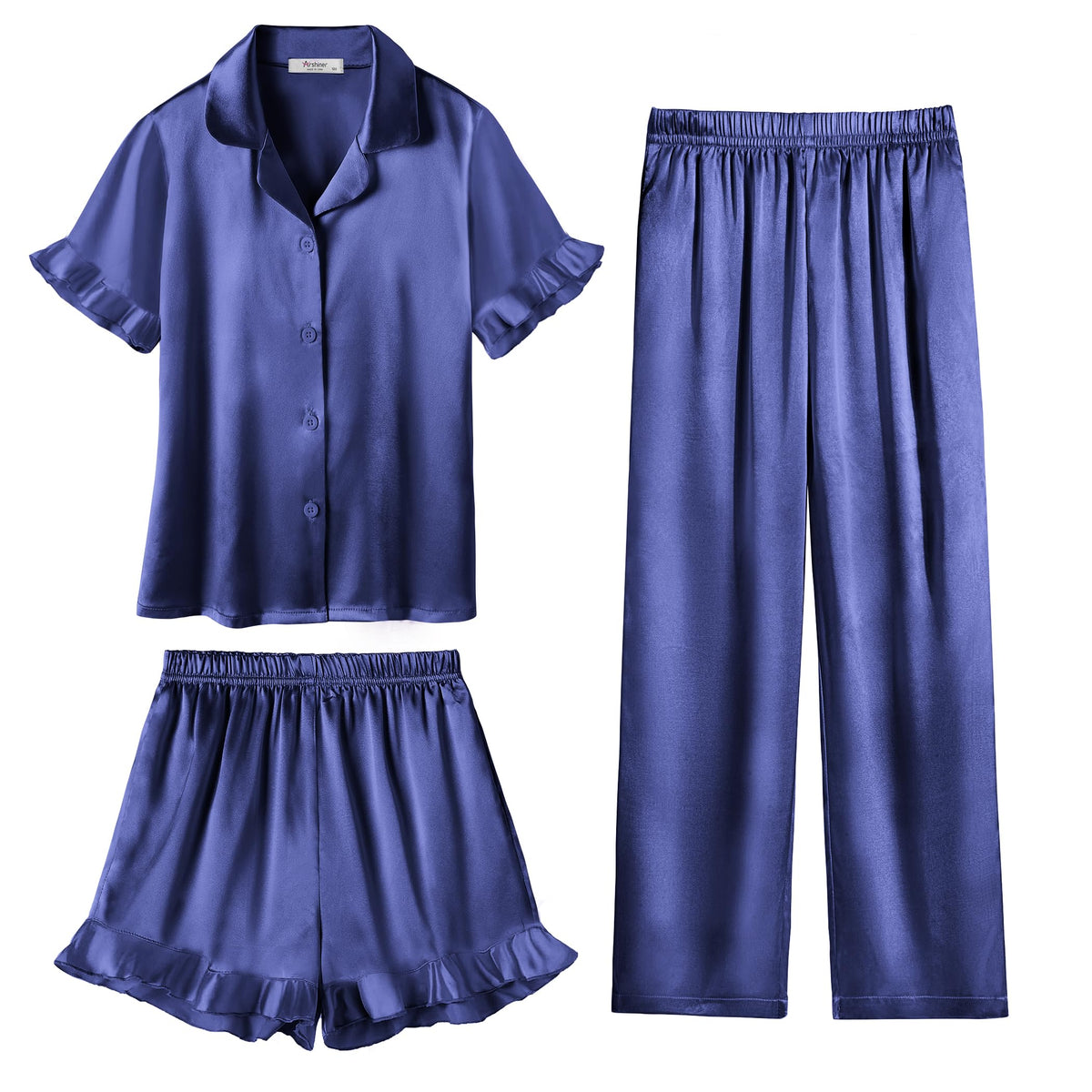 Arshiner Girls Pajamas Sets 3 Piece Satin Pjs Short Sleeve Silky Sleepwear
