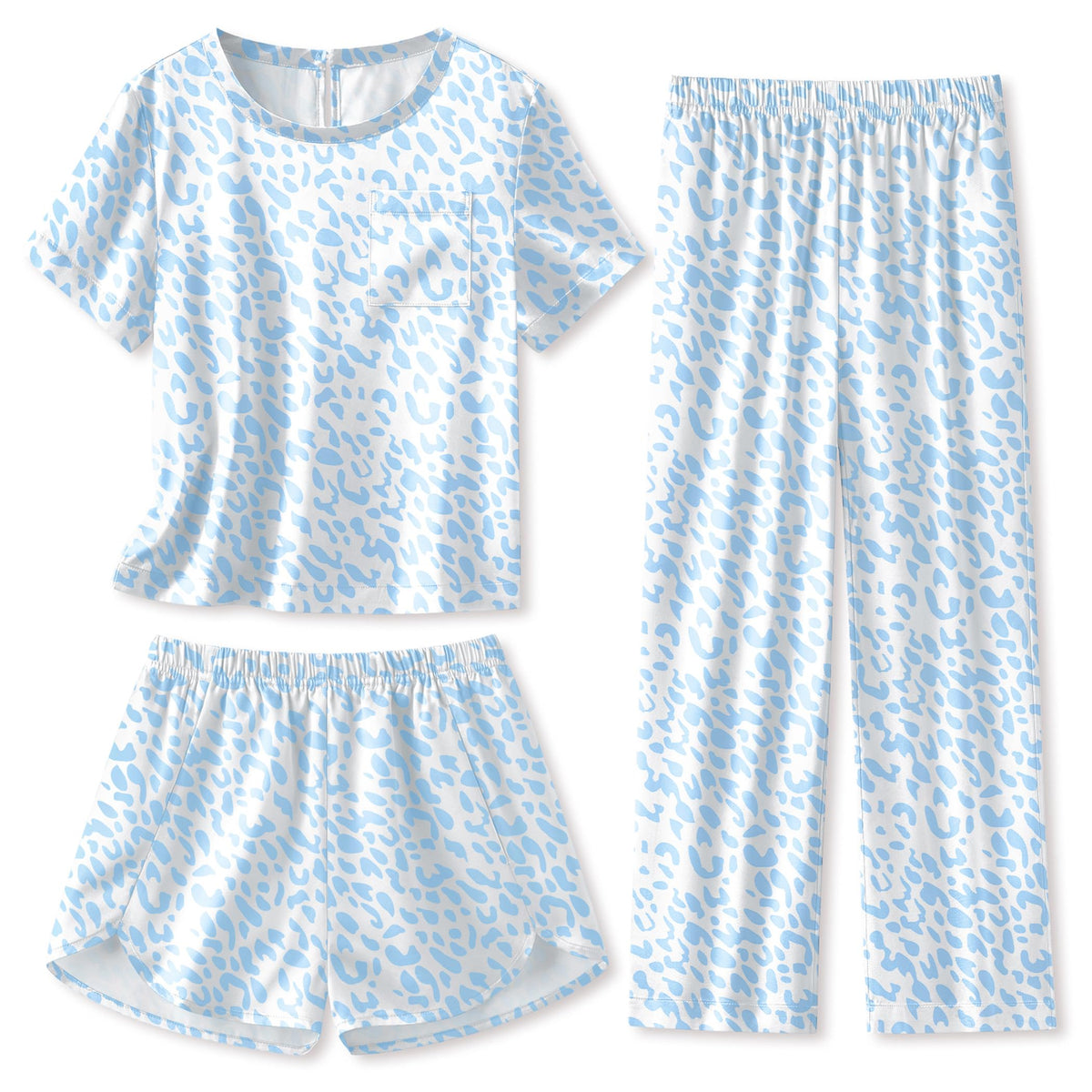 Arshiner Silky Girls Pajamas 3 Pcs Satin Short Sleeve Pjs Sleepwear Sets