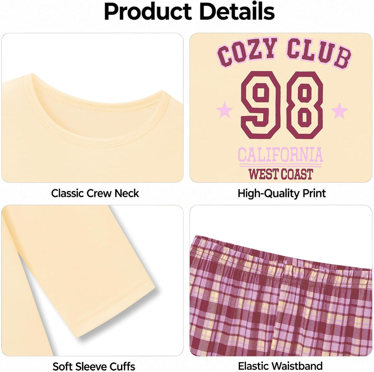 Topgal Girls Long Sleeve Pajamas, 2-Piece Top and Pants, Sizes 6-18