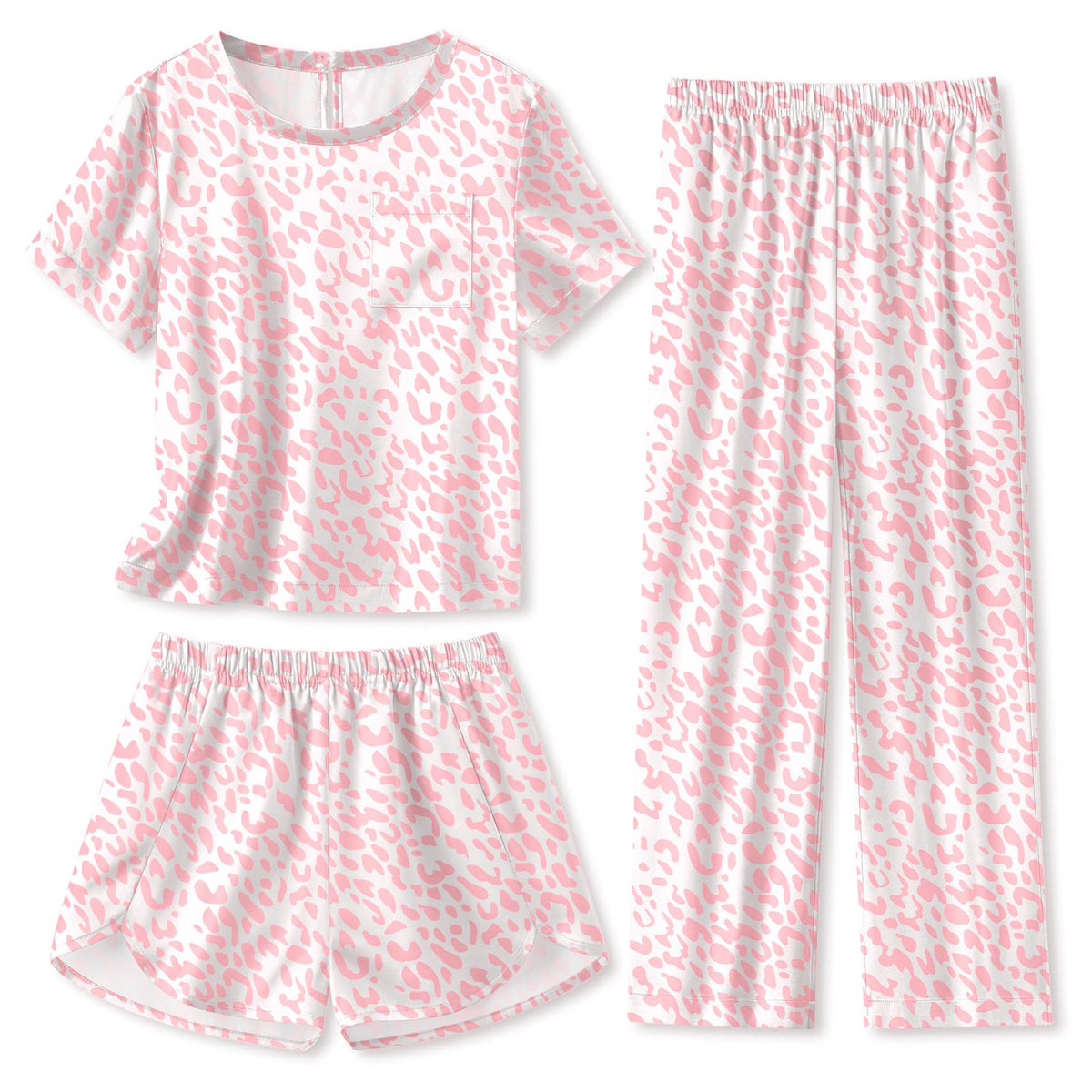 Arshiner Silky Girls Pajamas 3 Pcs Satin Short Sleeve Pjs Sleepwear Sets