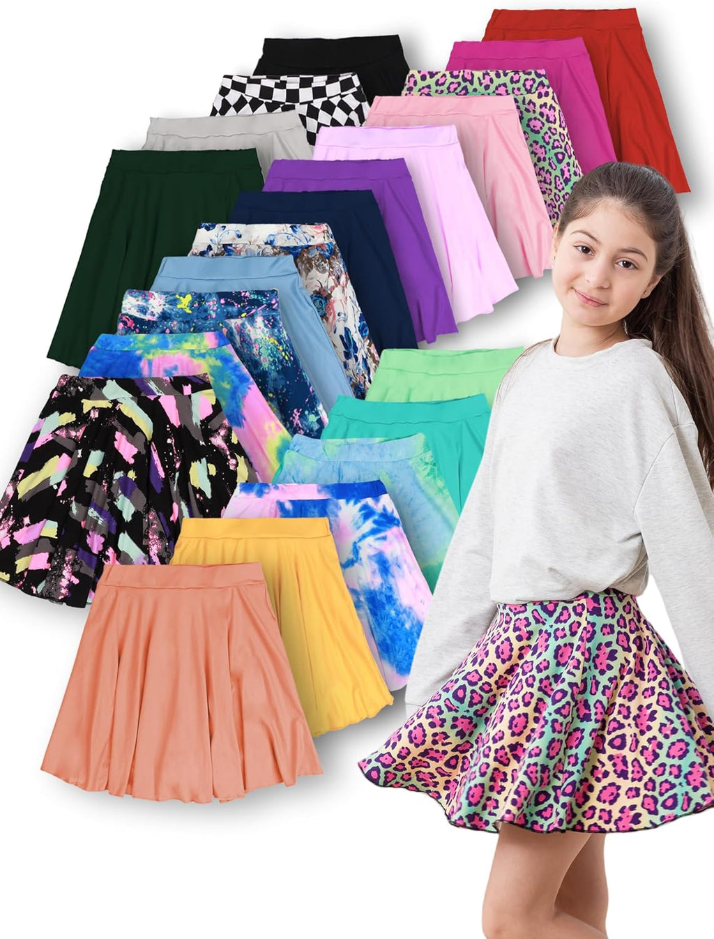 5 PCS Lettuce Trim Plain Skorts for Girls,High Stretch Girls' Skorts for Yoga,Dance&Sports for Birthday&Holidays