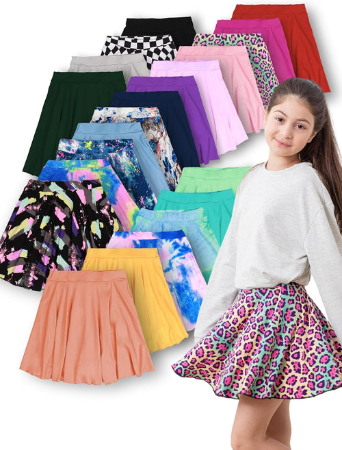 5 PCS Lettuce Trim Plain Skorts for Girls,High Stretch Girls' Skorts for Yoga,Dance&Sports for Birthday&Holidays