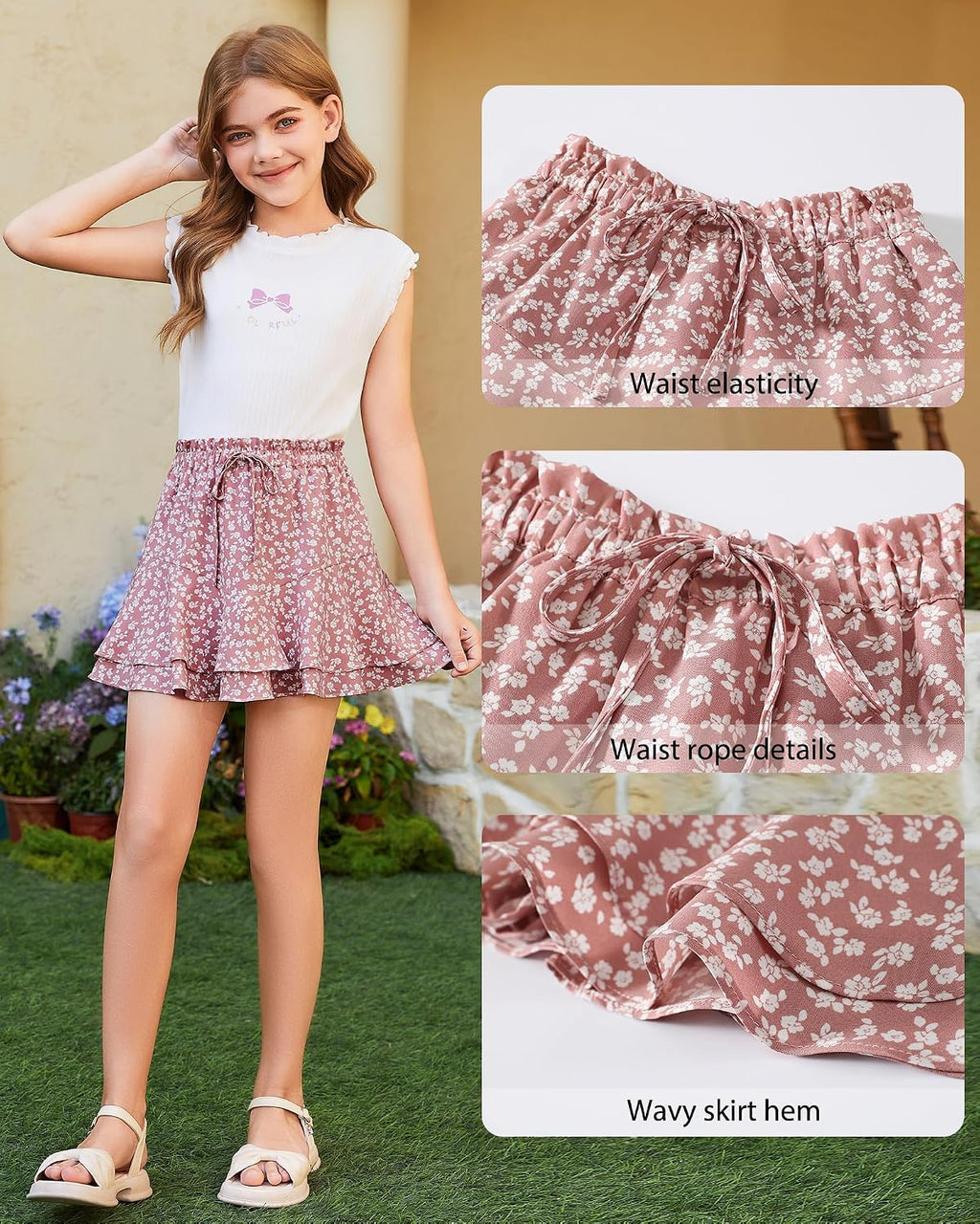 Girls Skorts Floral Skirt with Shorts for Summer Sizes 5-14