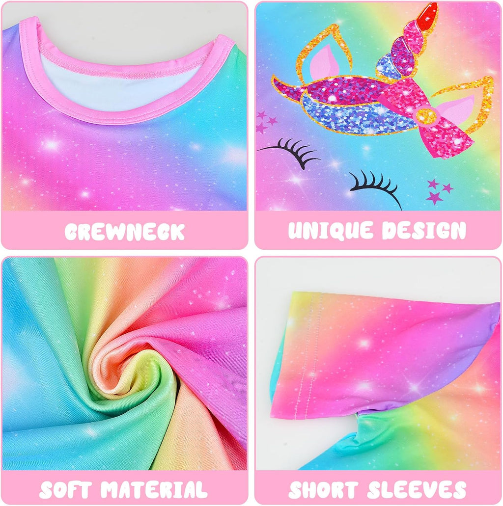 Girls Pajamas Tie Dye Mermaid Unicorn Summer Pjs Short Sleeve 2 Piece Sleepwear Toddler Girls Kids Nightwear 3T-10