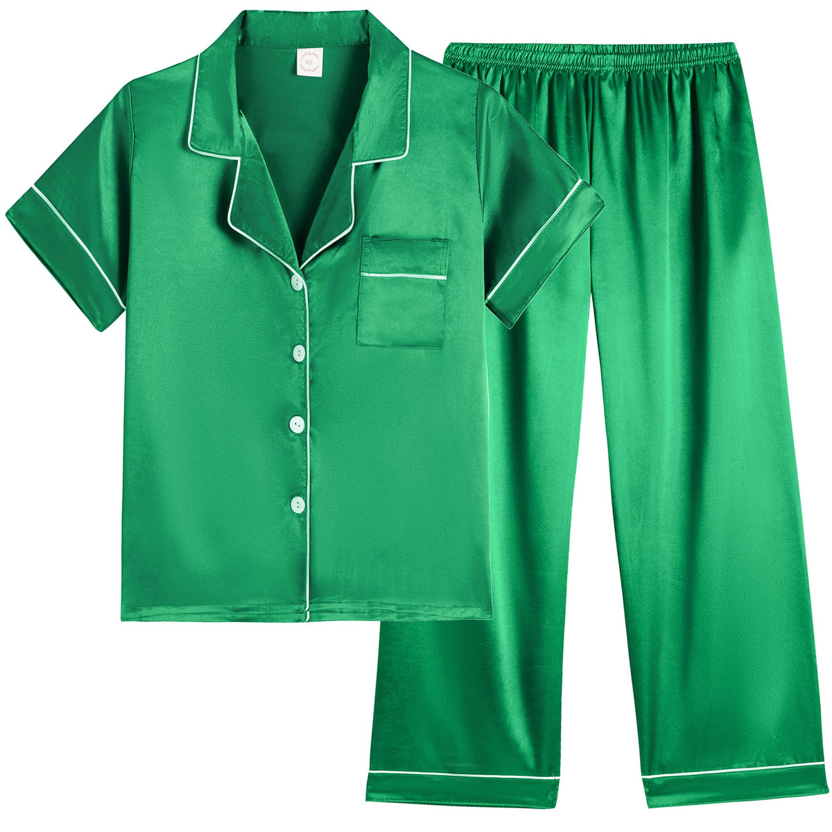 Vopmocld Button Down Satin Pajamas Kids Short Sleeve Long Pant Silky Pyjama