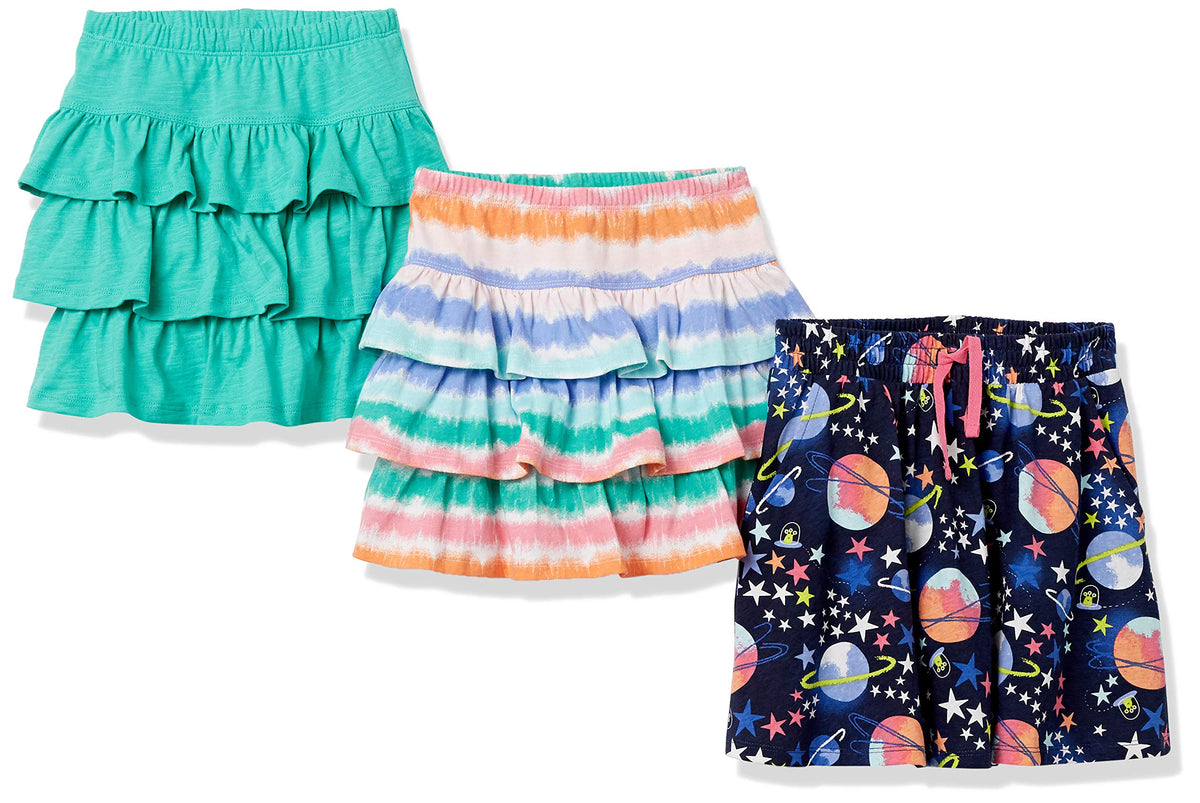 Amazon Essentials Girls and Toddlers' Knitted Ruffle Scooter Skorts with Elastic Waist and Shorts, Multipacks