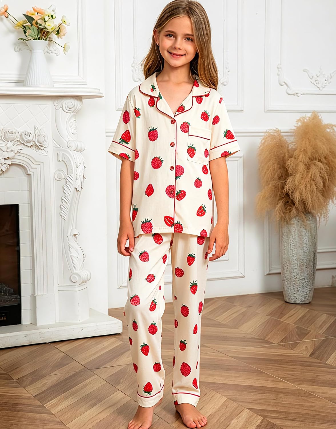 Vopmocld Girls Pajama Sets 3pcs Button Down Sleepwear For Teens 8-18 Years