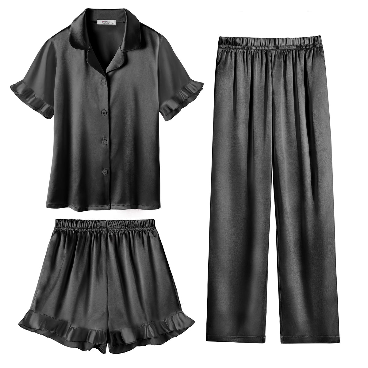 Arshiner Girls Pajamas Sets 3 Piece Satin Pjs Short Sleeve Silky Sleepwear