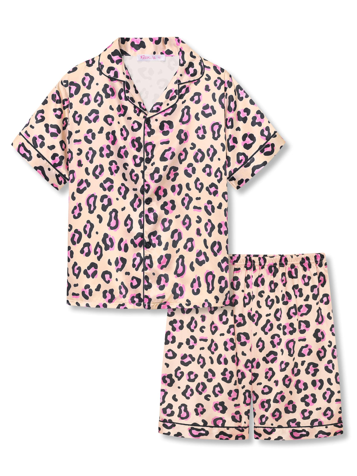 Beezizac Girls Pajamas Satin Silky Coat Style Short Sleeve Set Size 6-16