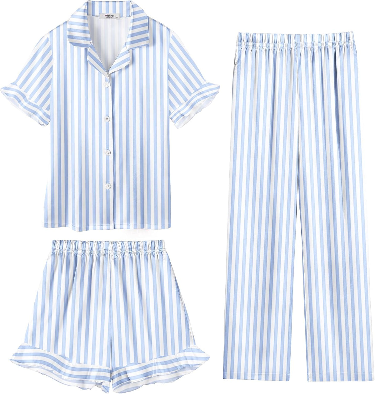 Arshiner Girls Pajamas Sets 3 Piece Satin Pjs Short Sleeve Silky Sleepwear