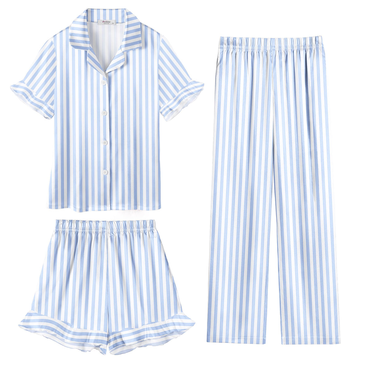 Arshiner Girls Pajamas Sets 3 Piece Satin Pjs Short Sleeve Silky Sleepwear