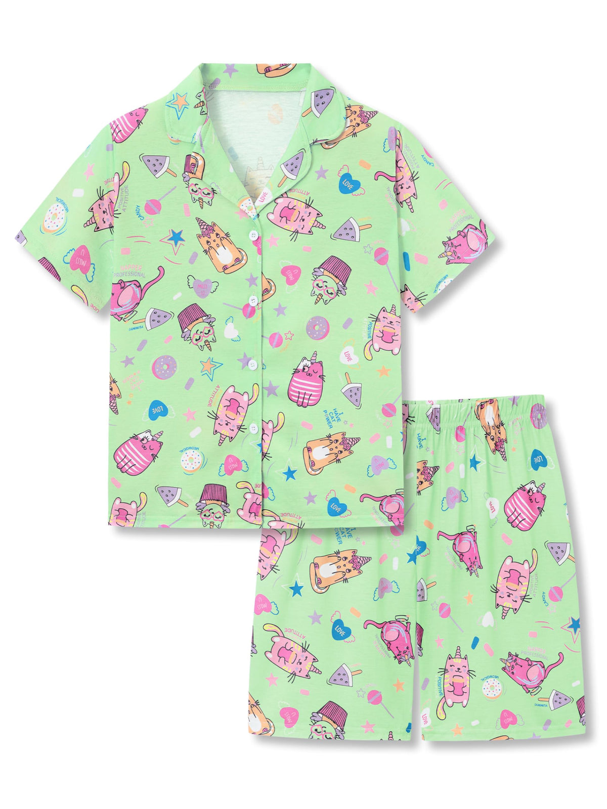Topgal Girls Pajamas Cute Graphic Prints 2PC Button Up PJs Sizes 6-18