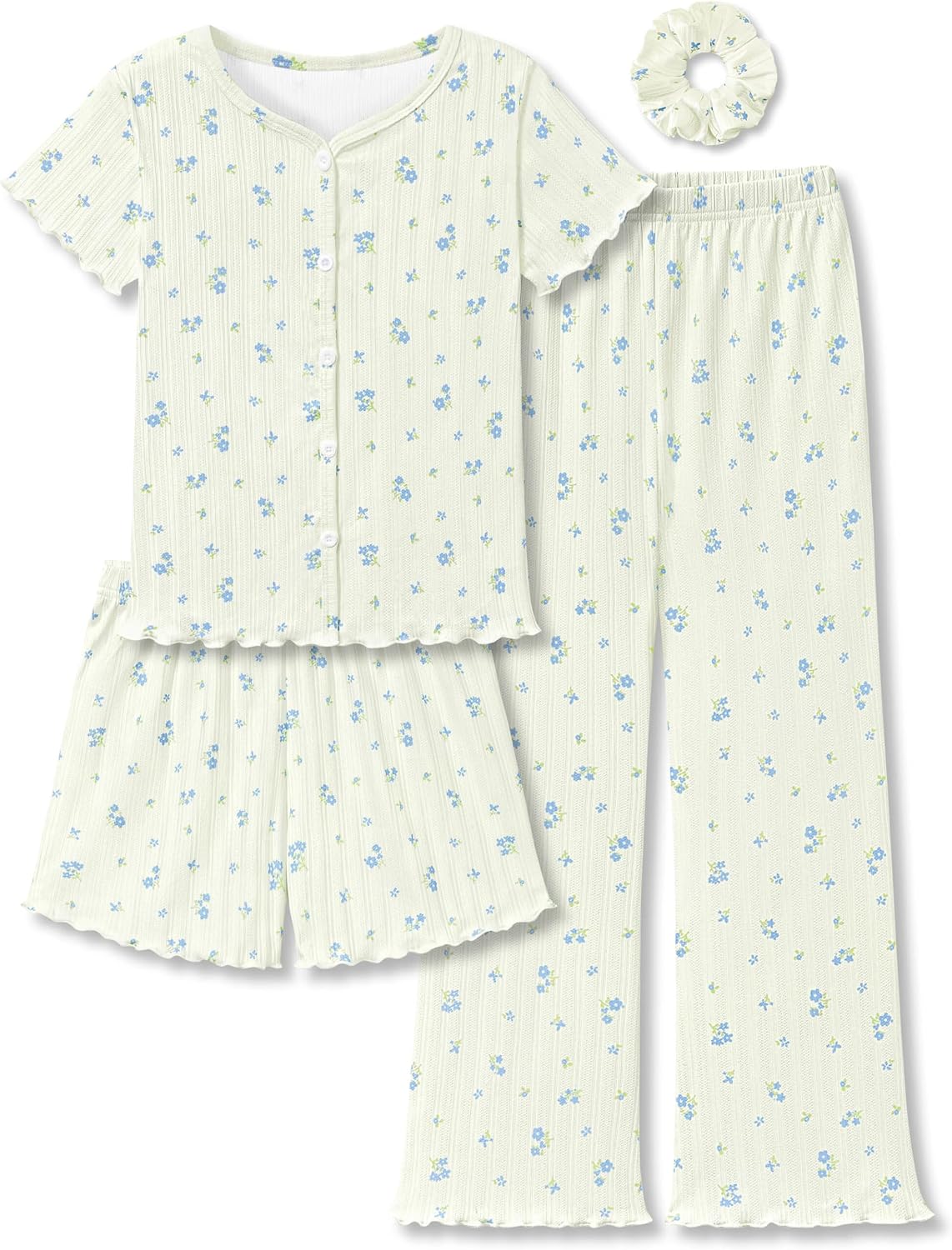 Beezizac 4-pc Girls Pointelle Pajamas, Flared Wide-Leg Pants, Sizes 6-18