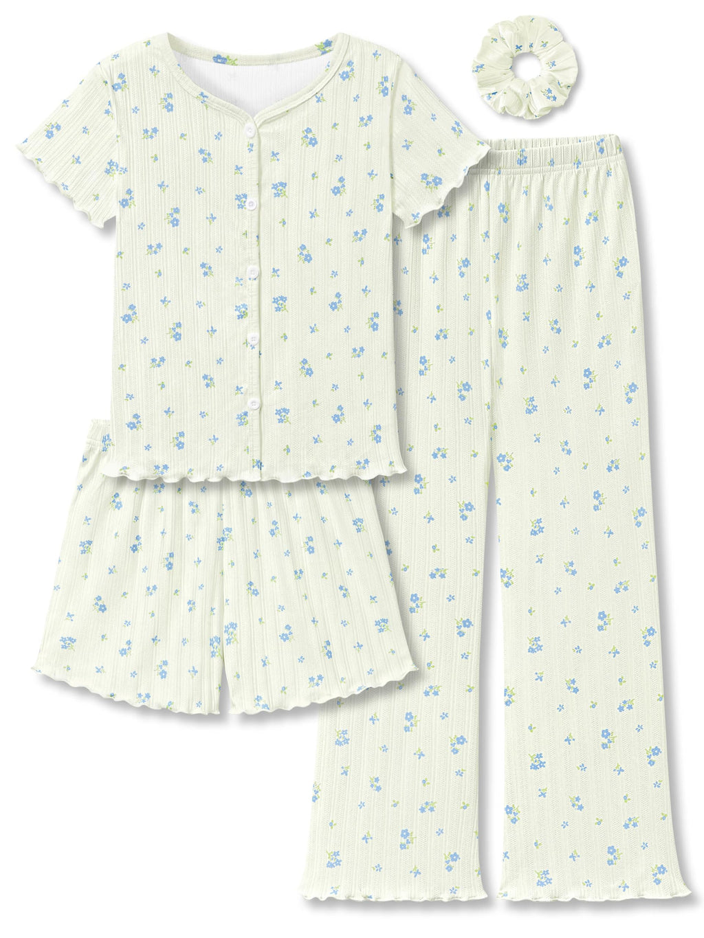 Beezizac 4-pc Girls Pointelle Pajamas, Flared Wide-Leg Pants, Sizes 6-18
