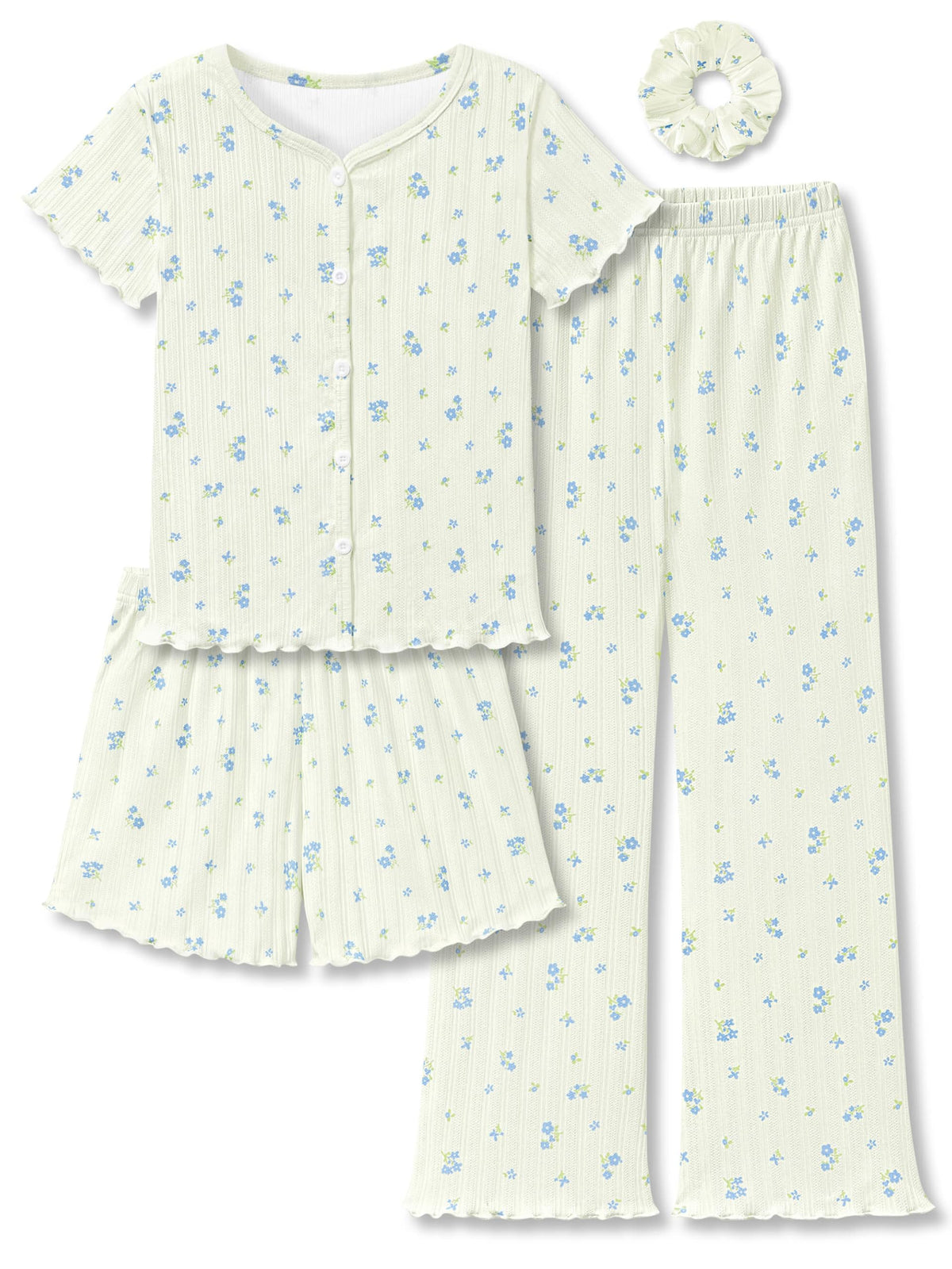 Beezizac 4-pc Girls Pointelle Pajamas, Flared Wide-Leg Pants, Sizes 6-18