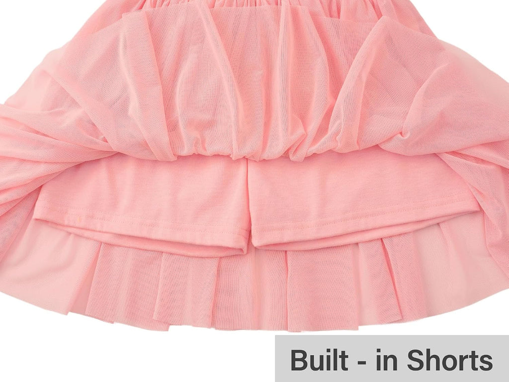Girls High Waist Mesh Tulle Skort with Built-in Shorts Size 6-16