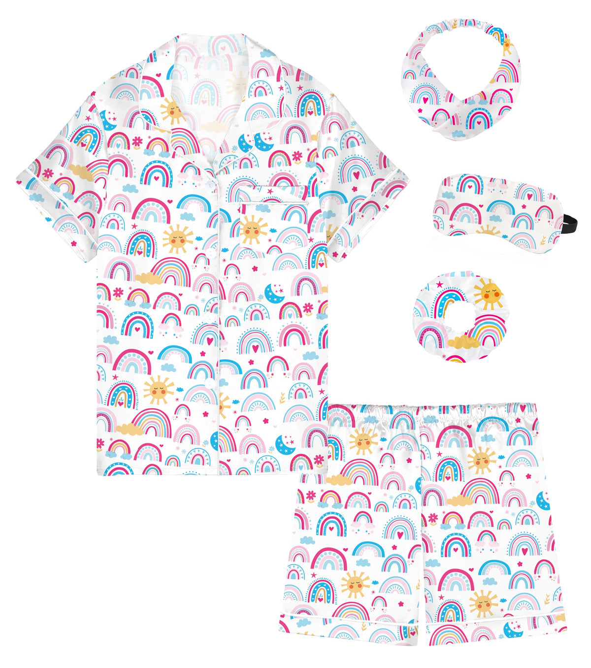 SEALINF Satin Girl Pajama Set Silk Pajamas for Girls With Eyemask 2 Pcs Button-up Sleepwear Kid Pjs Nightwear