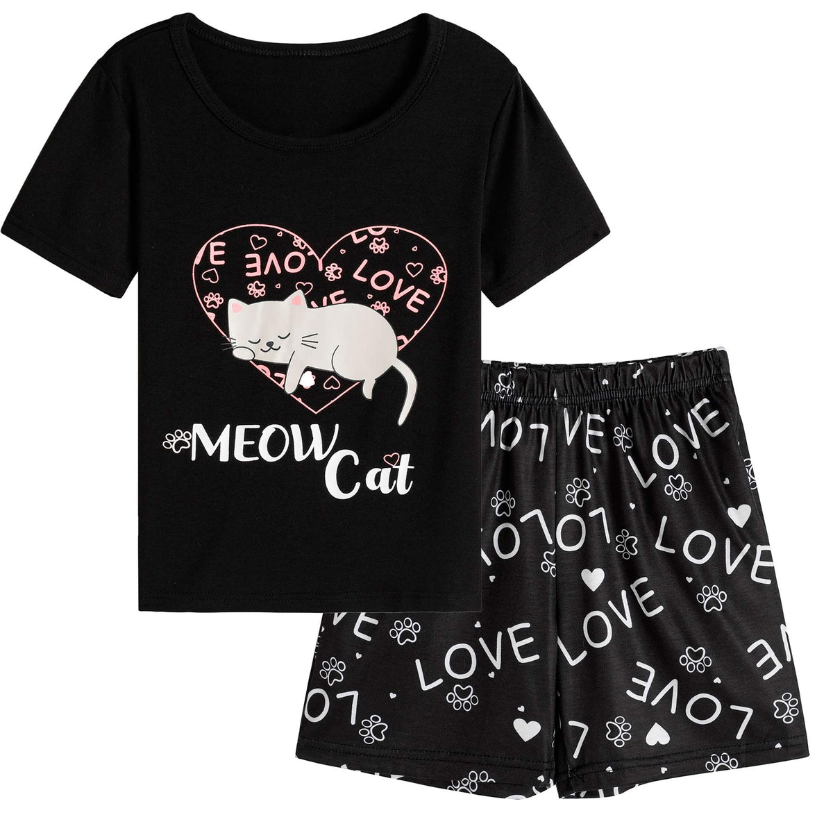 Vopmocld Big Girls Summer Pajama Shorts Sets Cute Sleepwear Nighty Cotton