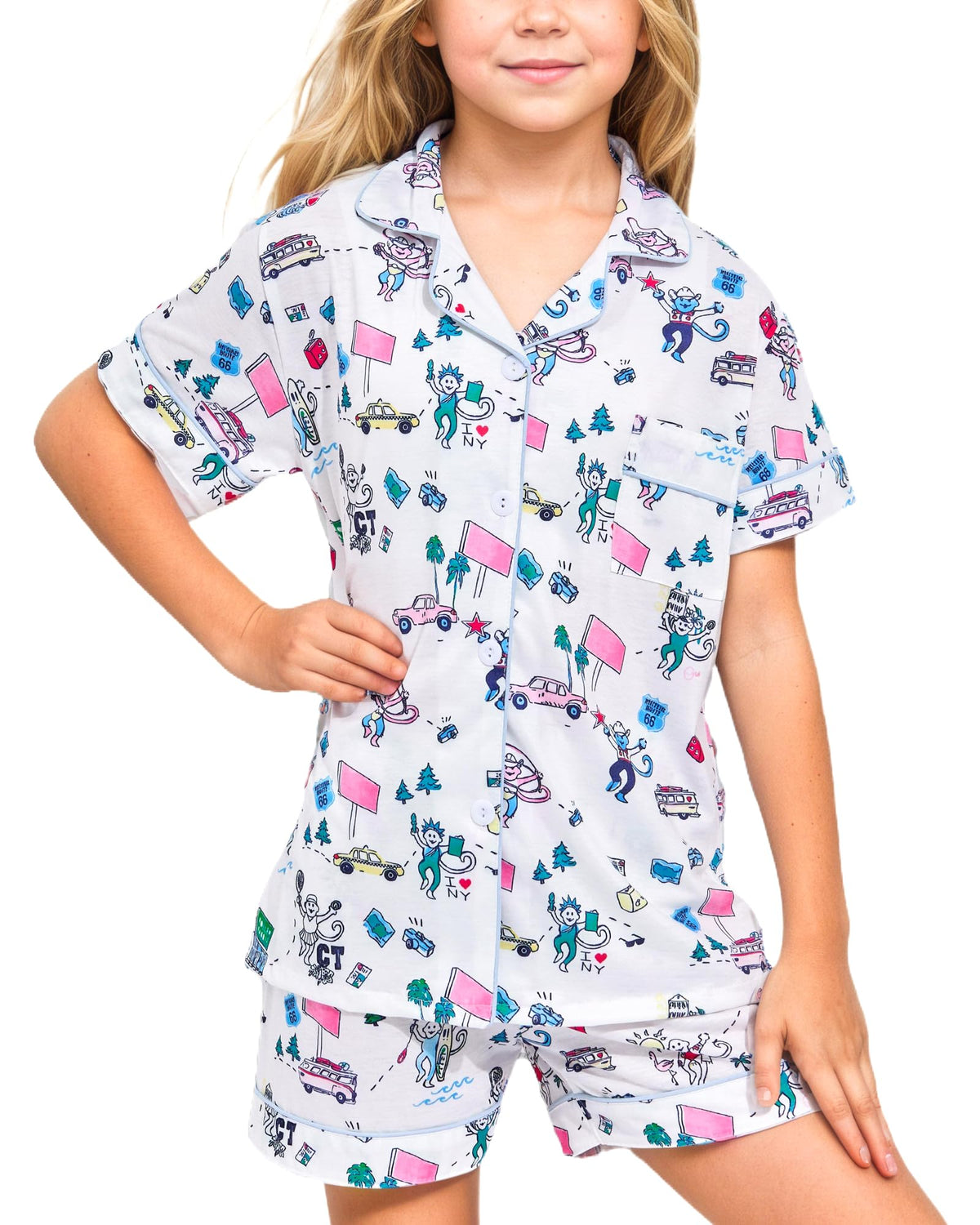 Girls Pajamas Sets, Kids Monkey Button Down Sleepover Loungewear