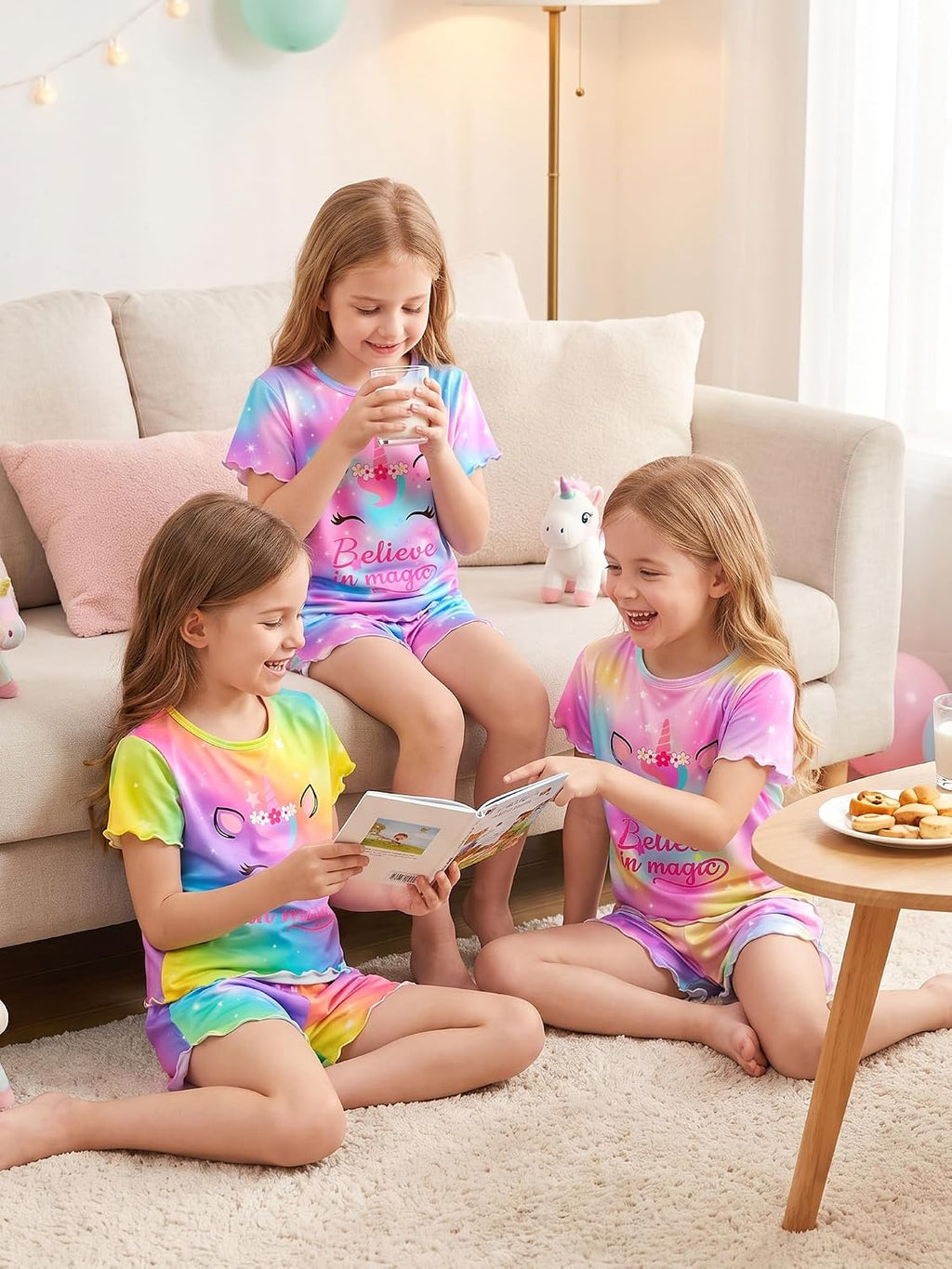 MHJY Girls Pajama Set 2 Piece Ruffled Short Sleeve Summer Sleepwear