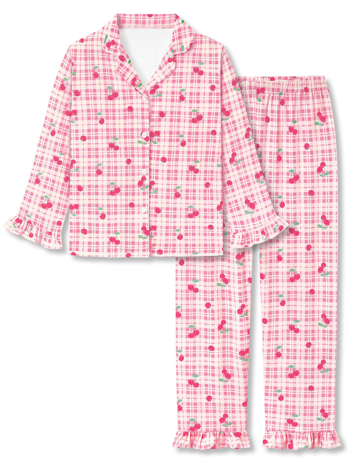 Beezizac Girls Cartoon Ruffle Long Sleeve Button Down Pajama Set Sizes 6-18