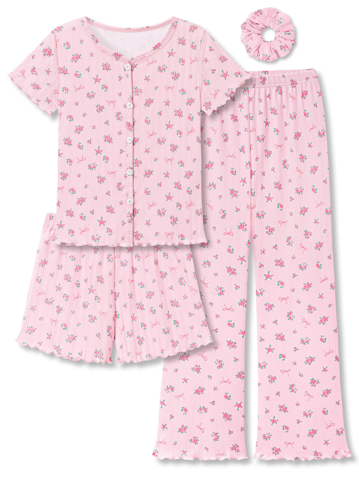 Beezizac 4-pc Girls Pointelle Pajamas, Flared Wide-Leg Pants, Sizes 6-18