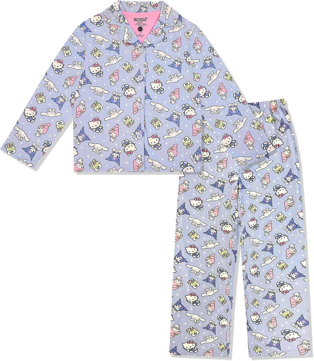 Hello Kitty and Friends Girls Pajama Set - 2 Piece Cozy Girls Pjs Button Down Long Sleeve & Pants For Kids - Official Product