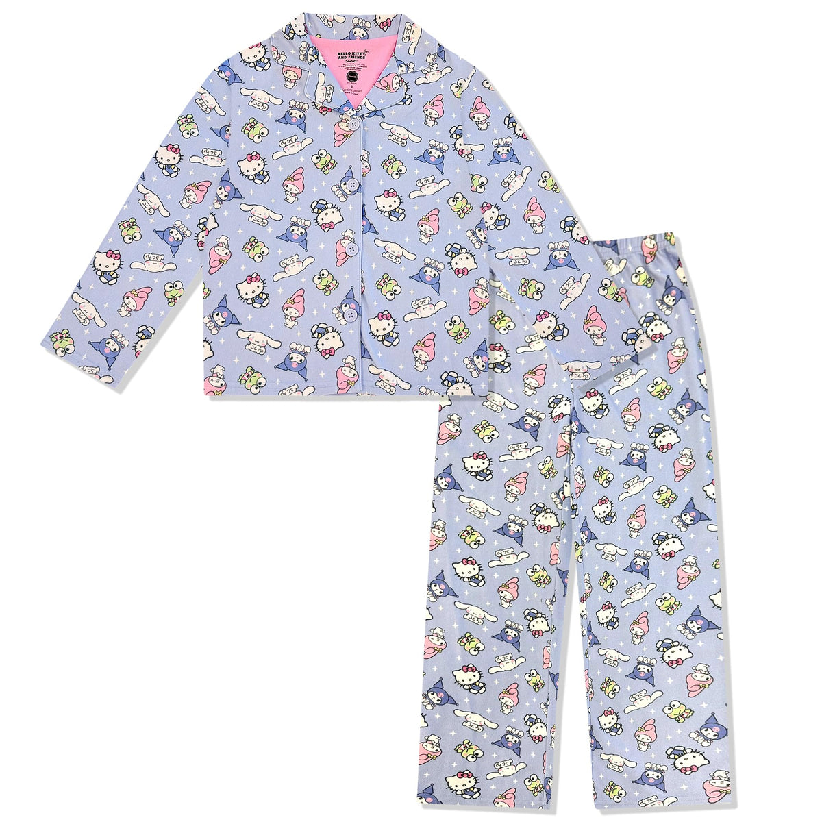 Hello Kitty and Friends Girls Pajama Set - 2 Piece Cozy Girls Pjs Button Down Long Sleeve & Pants For Kids - Official Product